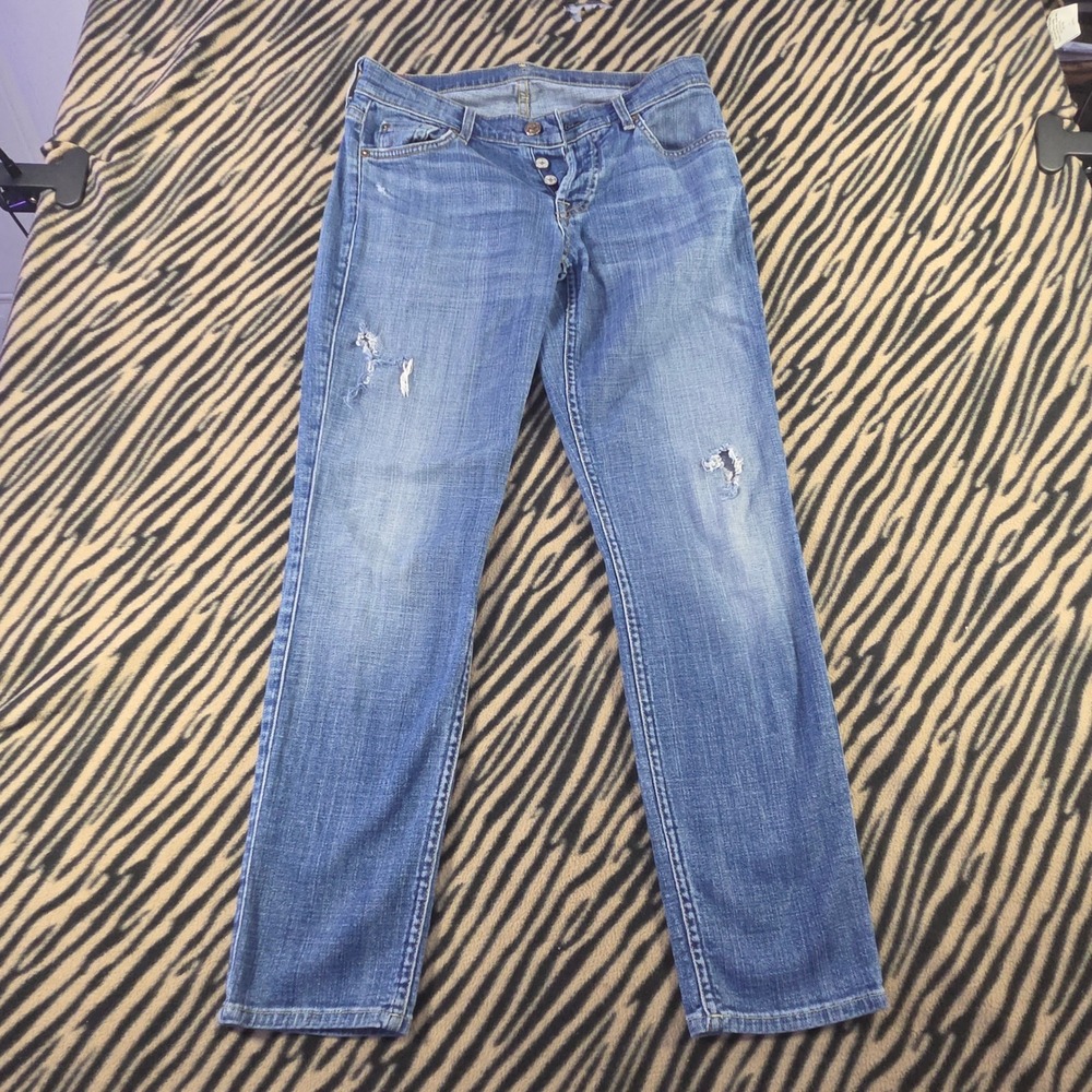 7 For All Mankind Josefina Skinny Boyfriend Distressed Jeans Blue 26 Made in USA